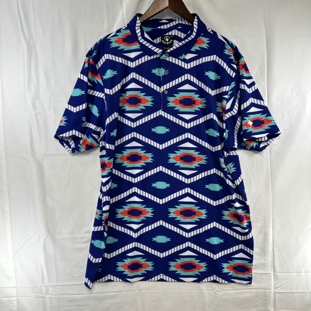 Raised by Coyotes Golf Polo Mens XL Blue Geometric Performance Shirt